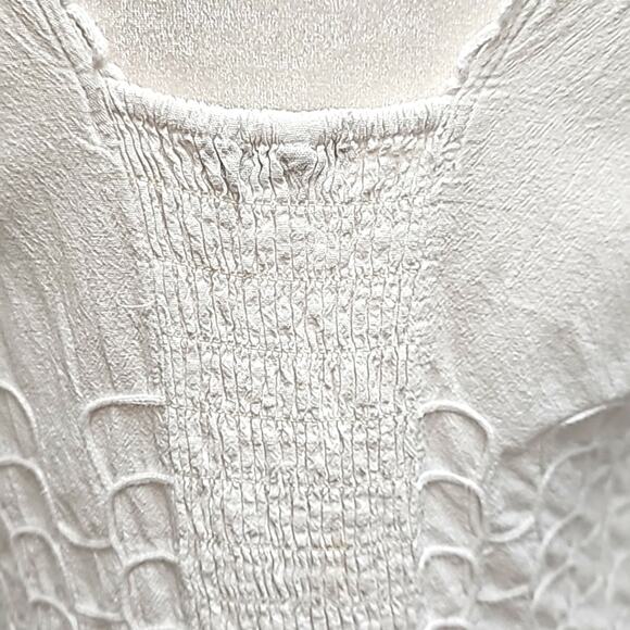 Cotton Natural Womens Gauzy White Embroidered Smocked Back Tunic Top Size XXL - Picture 8 of 13